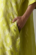 Shahi Kaftan in Neon Green Brocade with Neon Green Pant