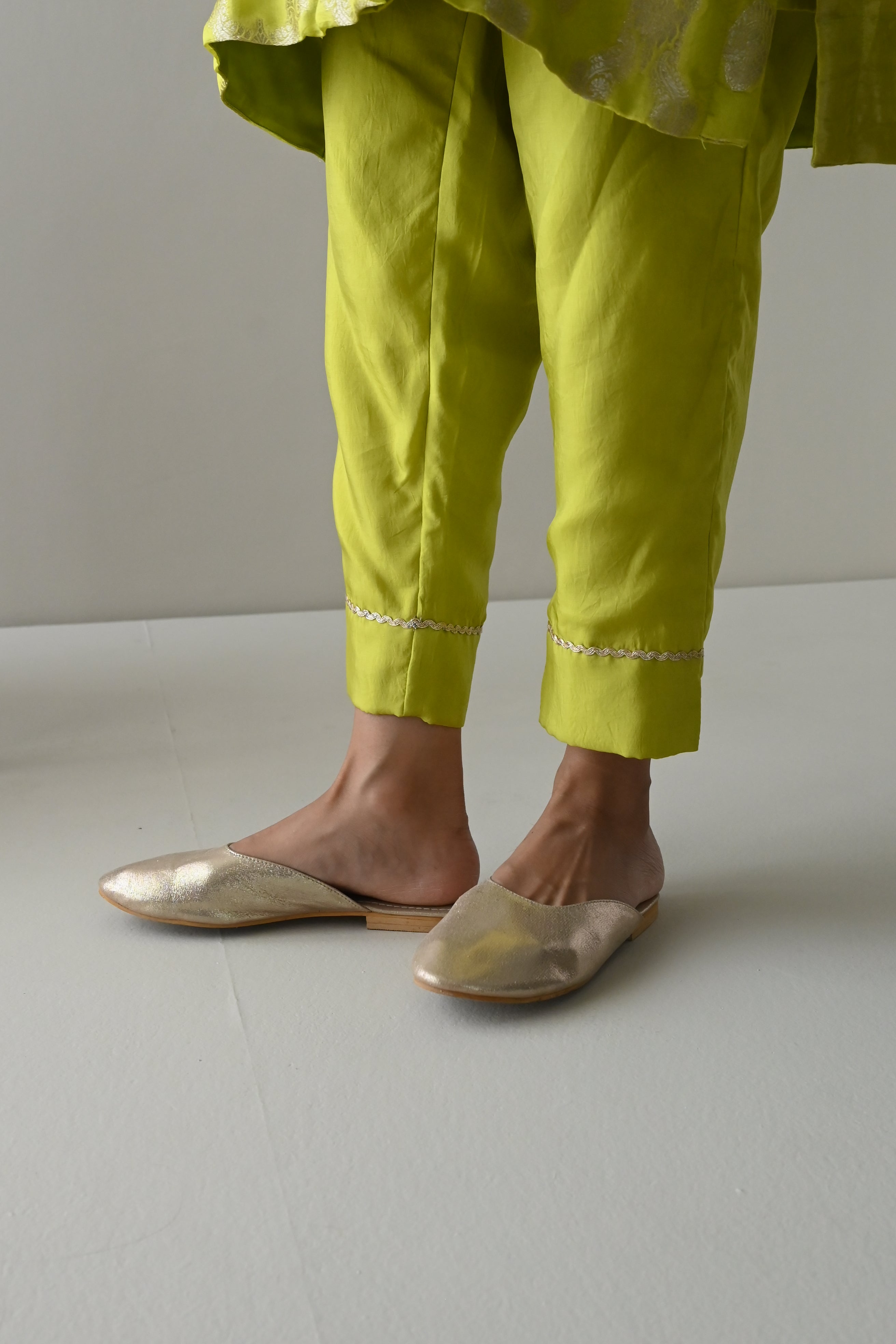 Shahi Kaftan in Neon Green Brocade with Neon Green Pant