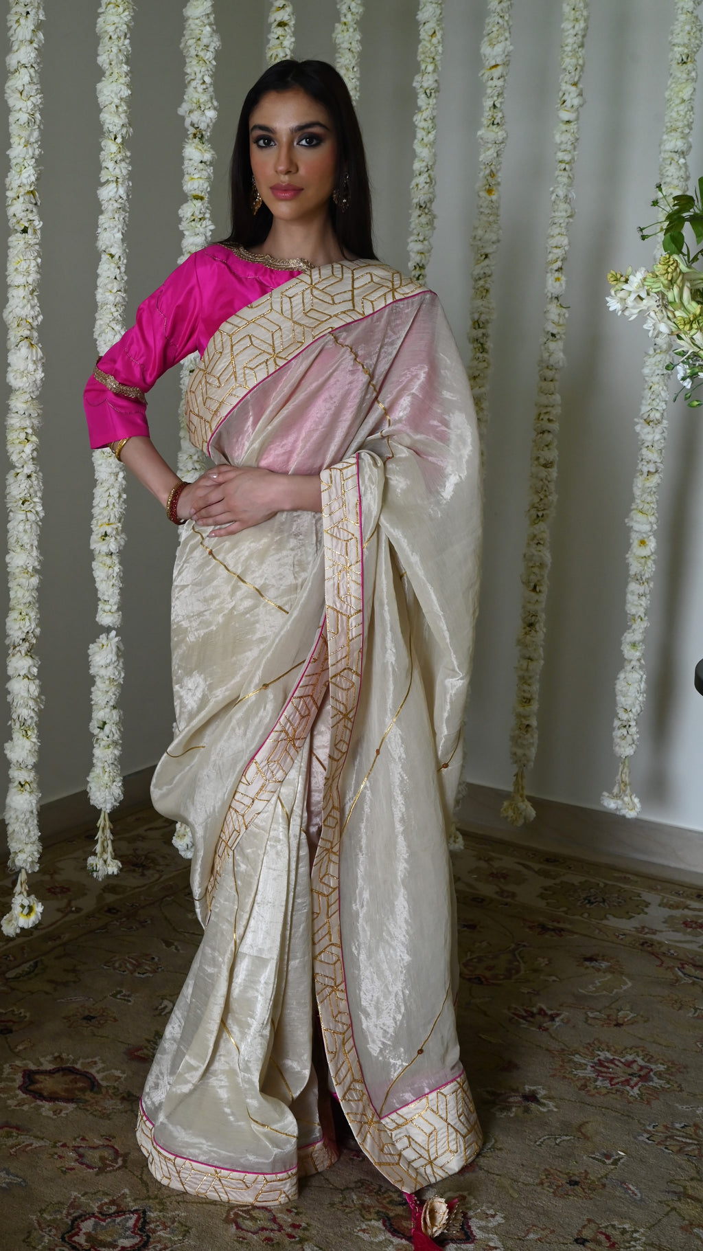 Jodhpur Gota Saree in Ivory