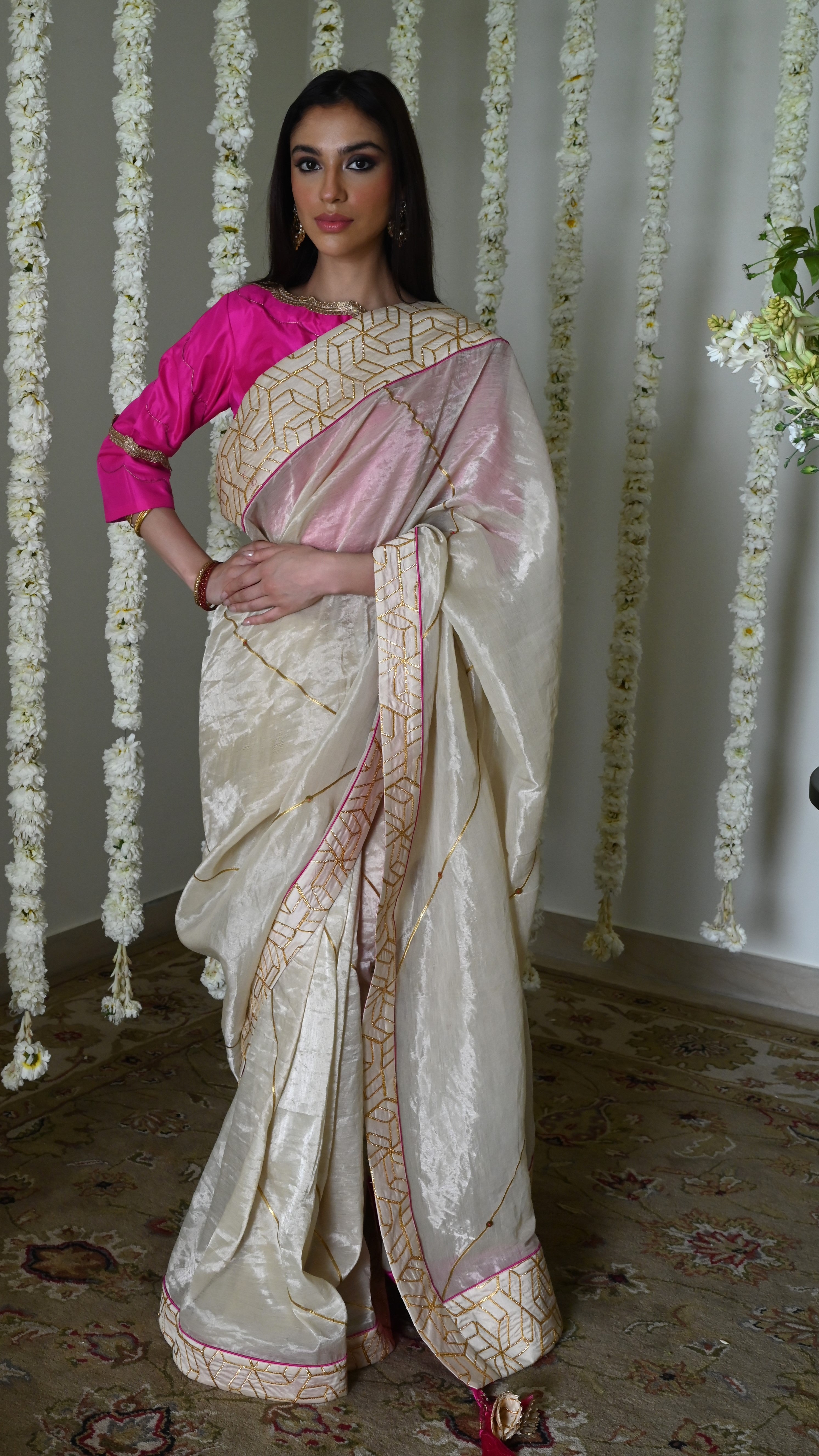Jodhpur Gota Saree in Ivory