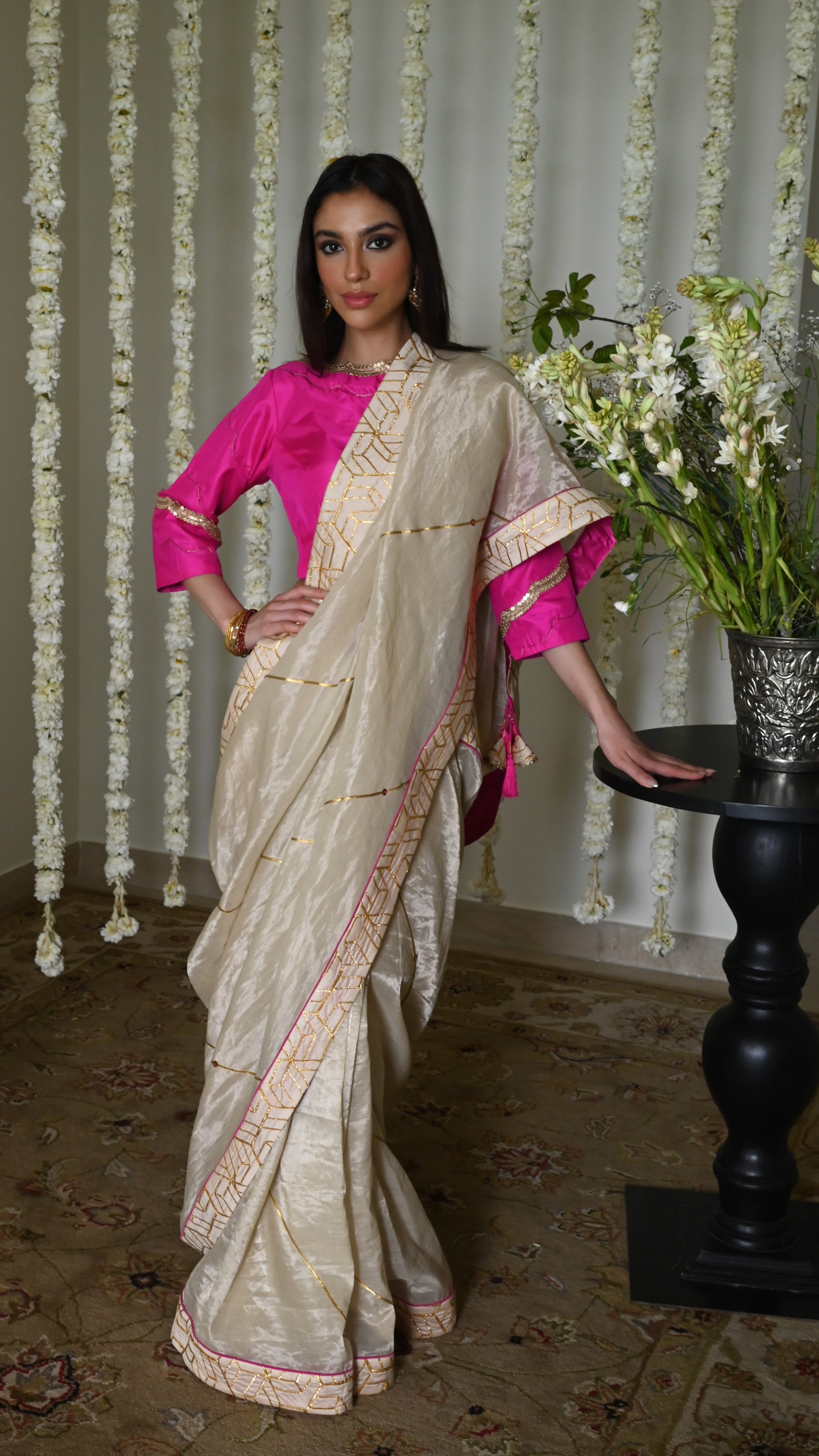 Jodhpur Gota Saree in Ivory