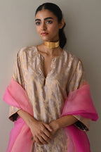 Jhabla Kurta in Nude Brocade with Hot Pink Pant