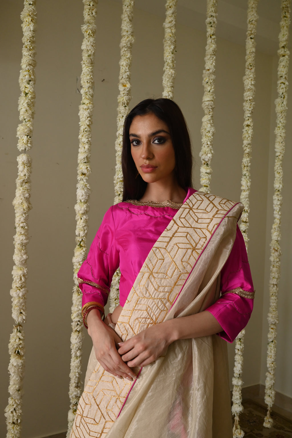 Jodhpur Gota Saree in Ivory