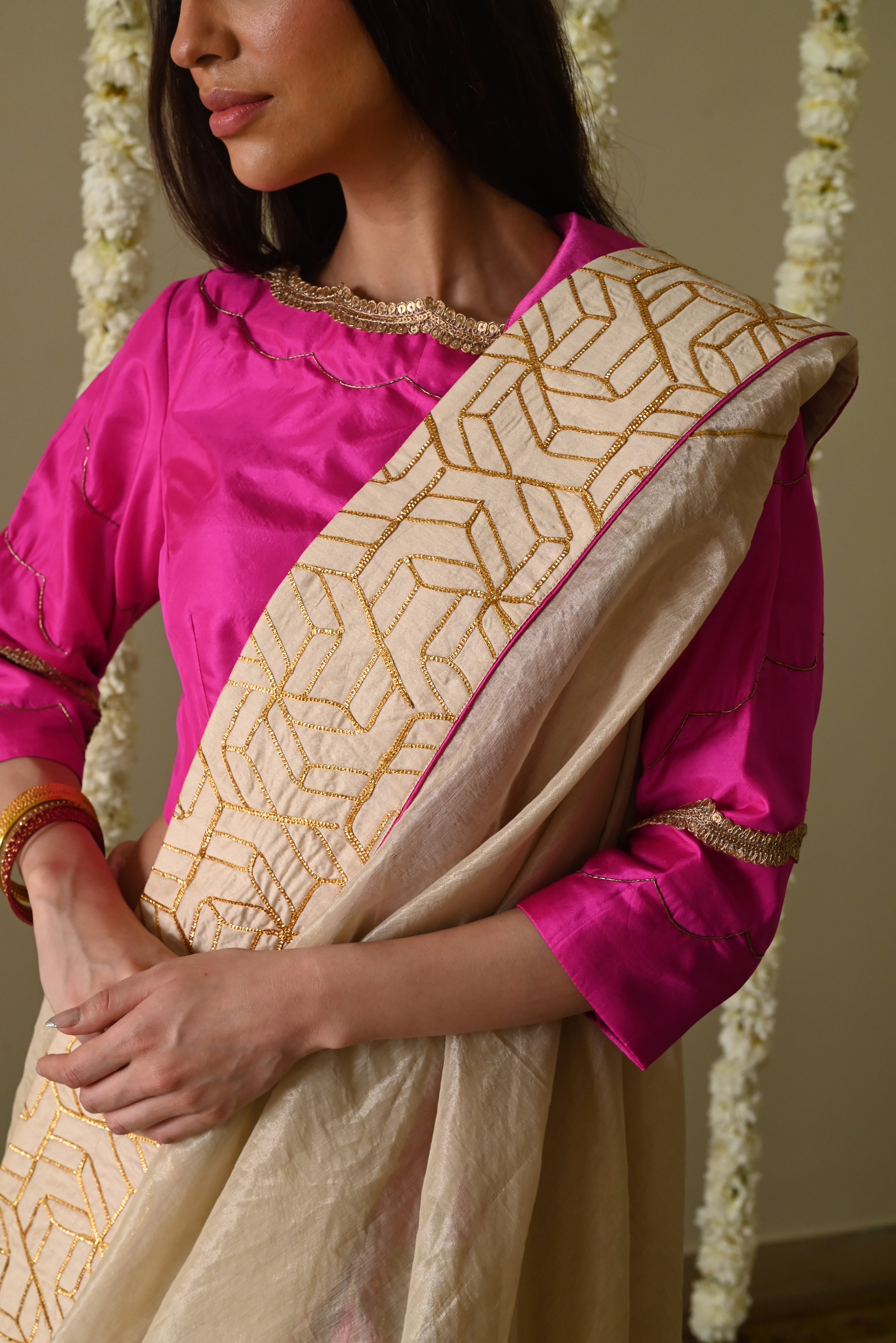 Jodhpur Gota Saree in Ivory