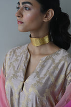 Jhabla Kurta in Nude Brocade with Hot Pink Pant