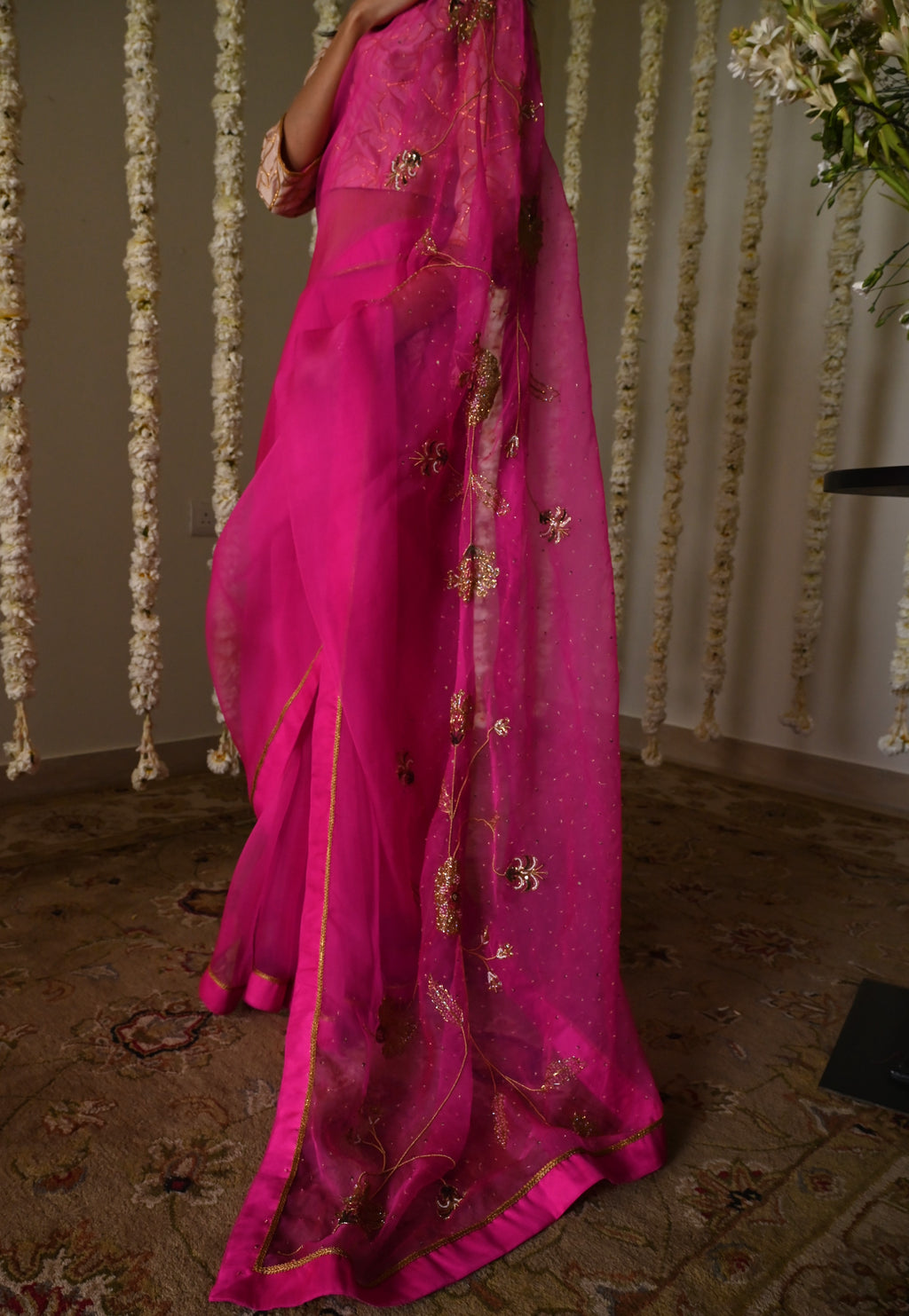Jahan Ara Saree in Hot pink