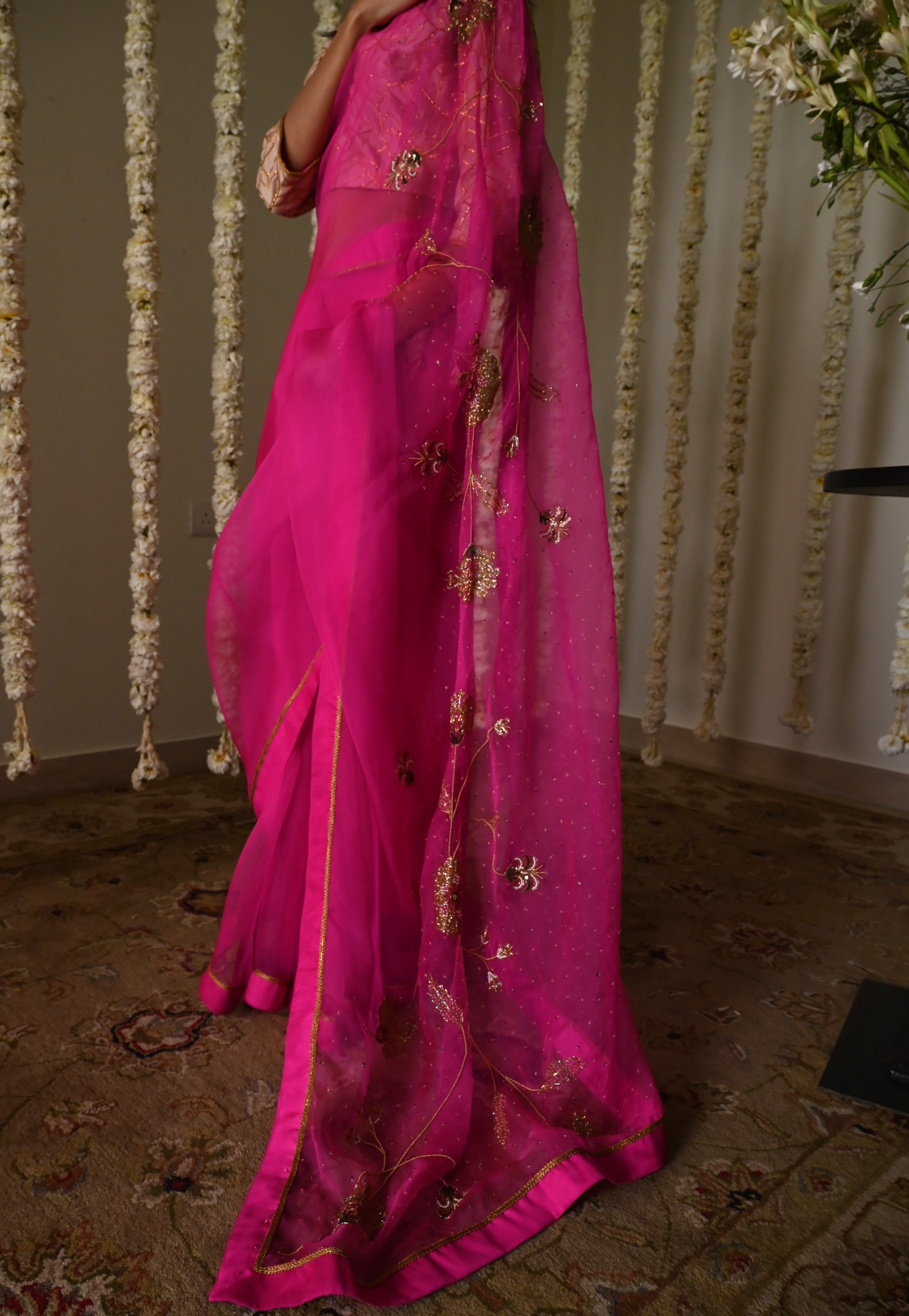 Jahan Ara Saree in Hot pink