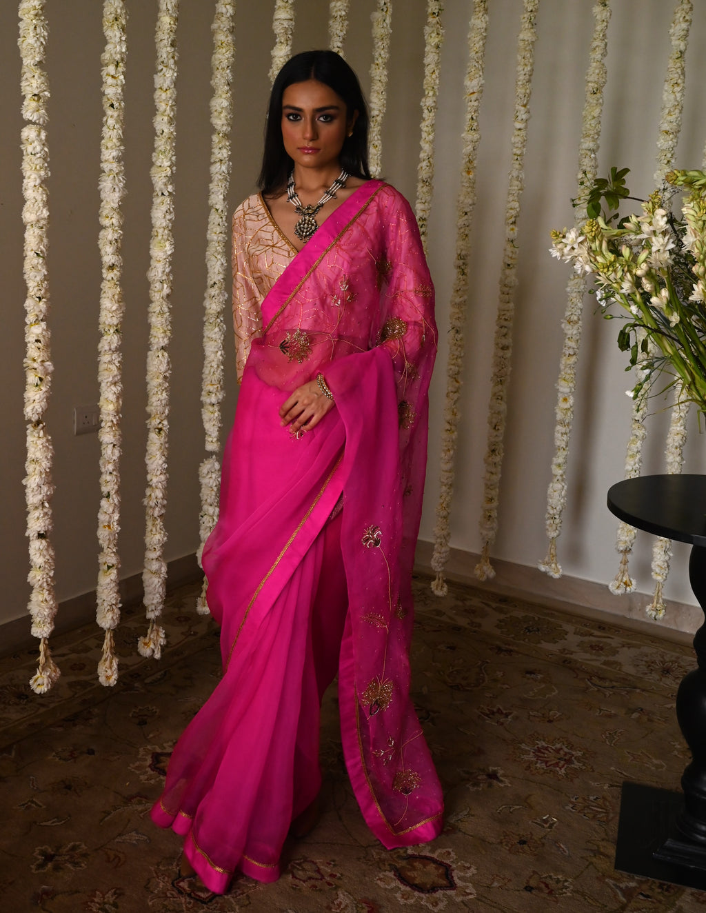 Jahan Ara Saree in Hot pink