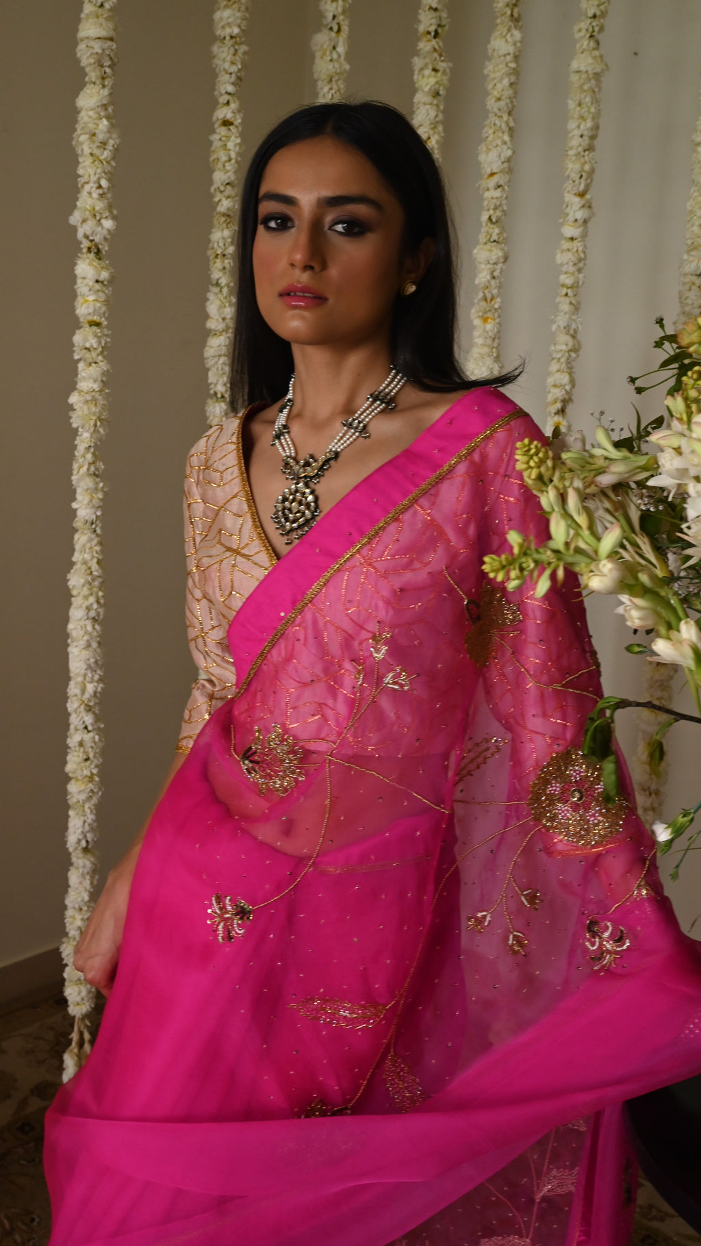 Jahan Ara Saree in Hot pink