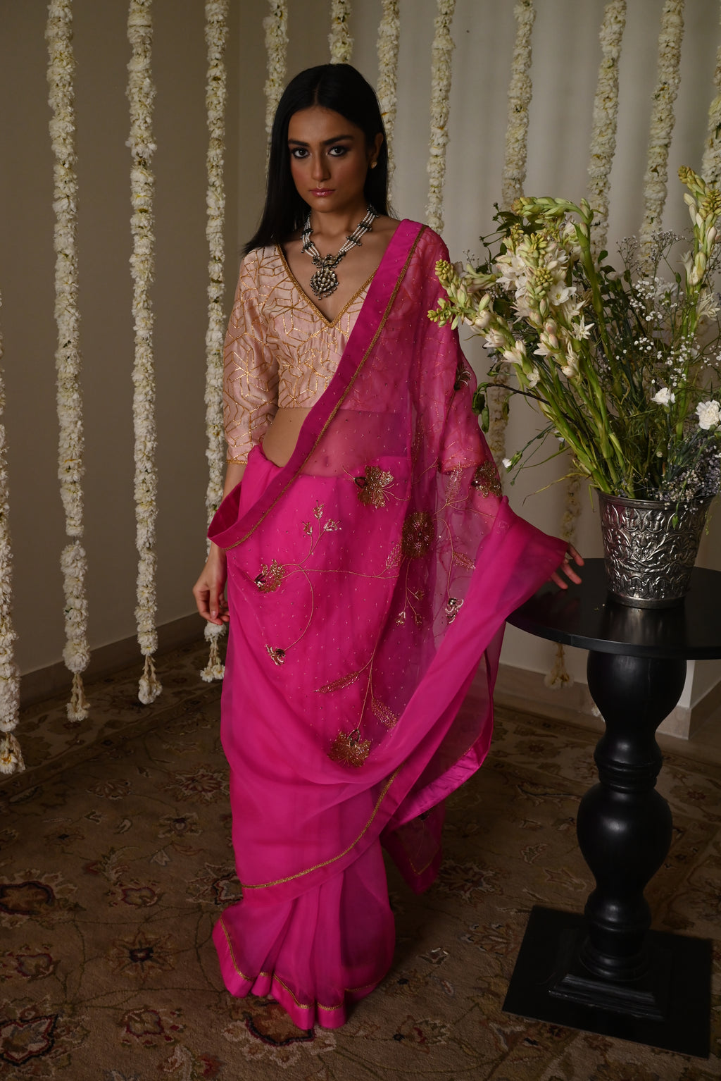 Jahan Ara Saree in Hot pink
