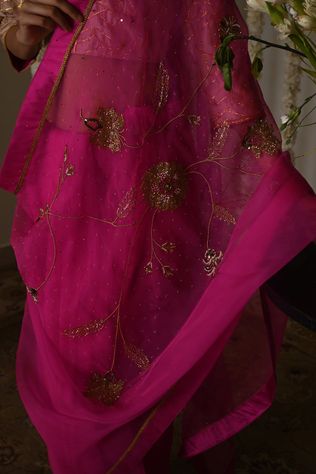 Jahan Ara Saree in Hot pink