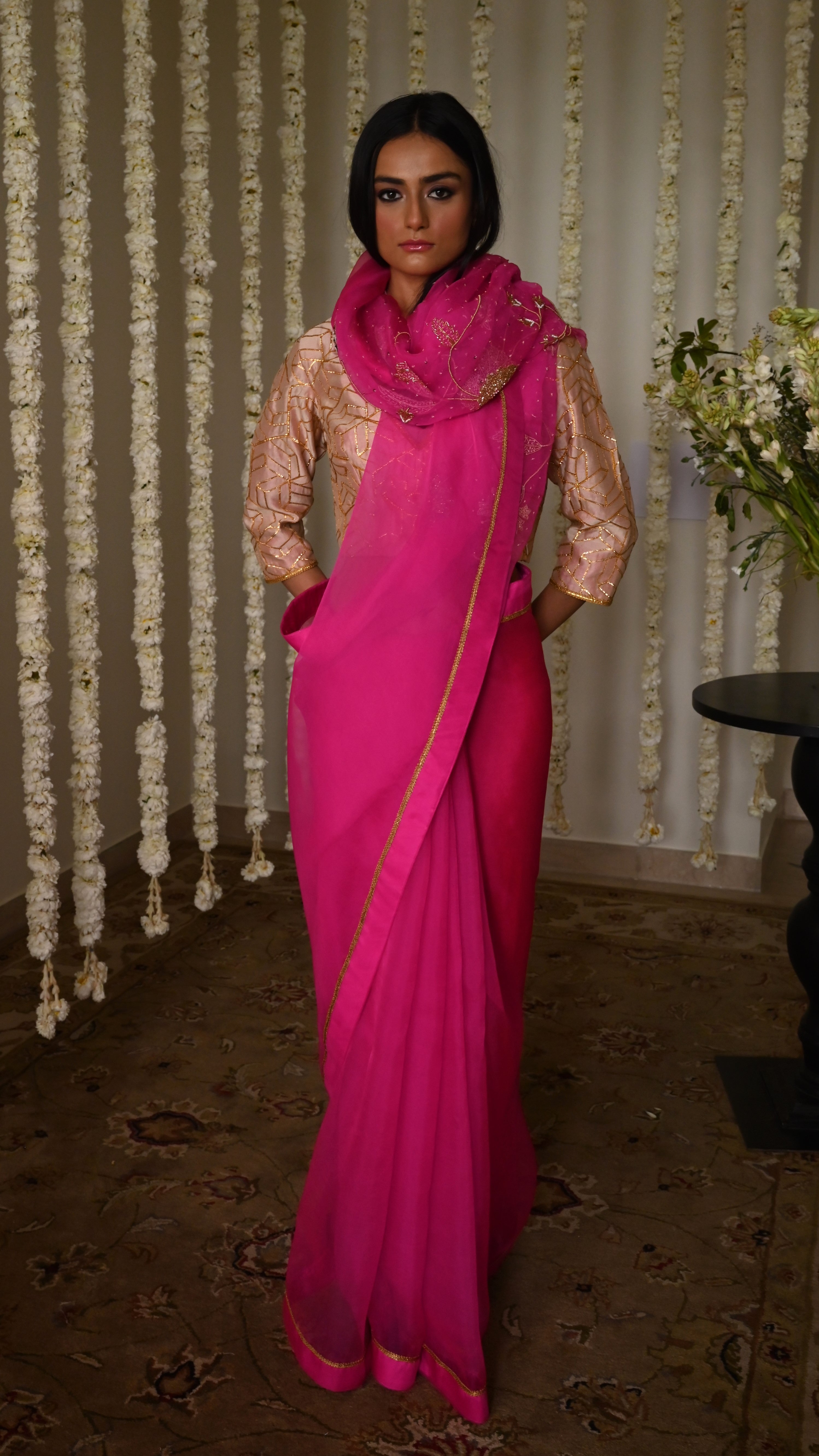 Jahan Ara Saree in Hot pink