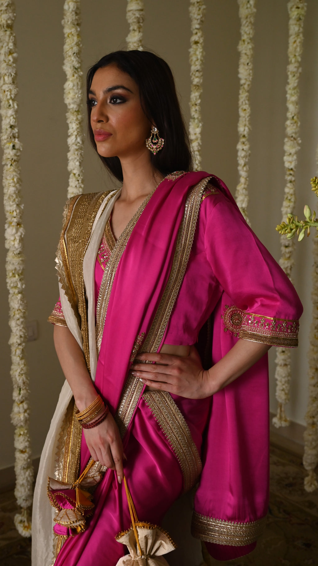 Laddoo saree in Hot pink