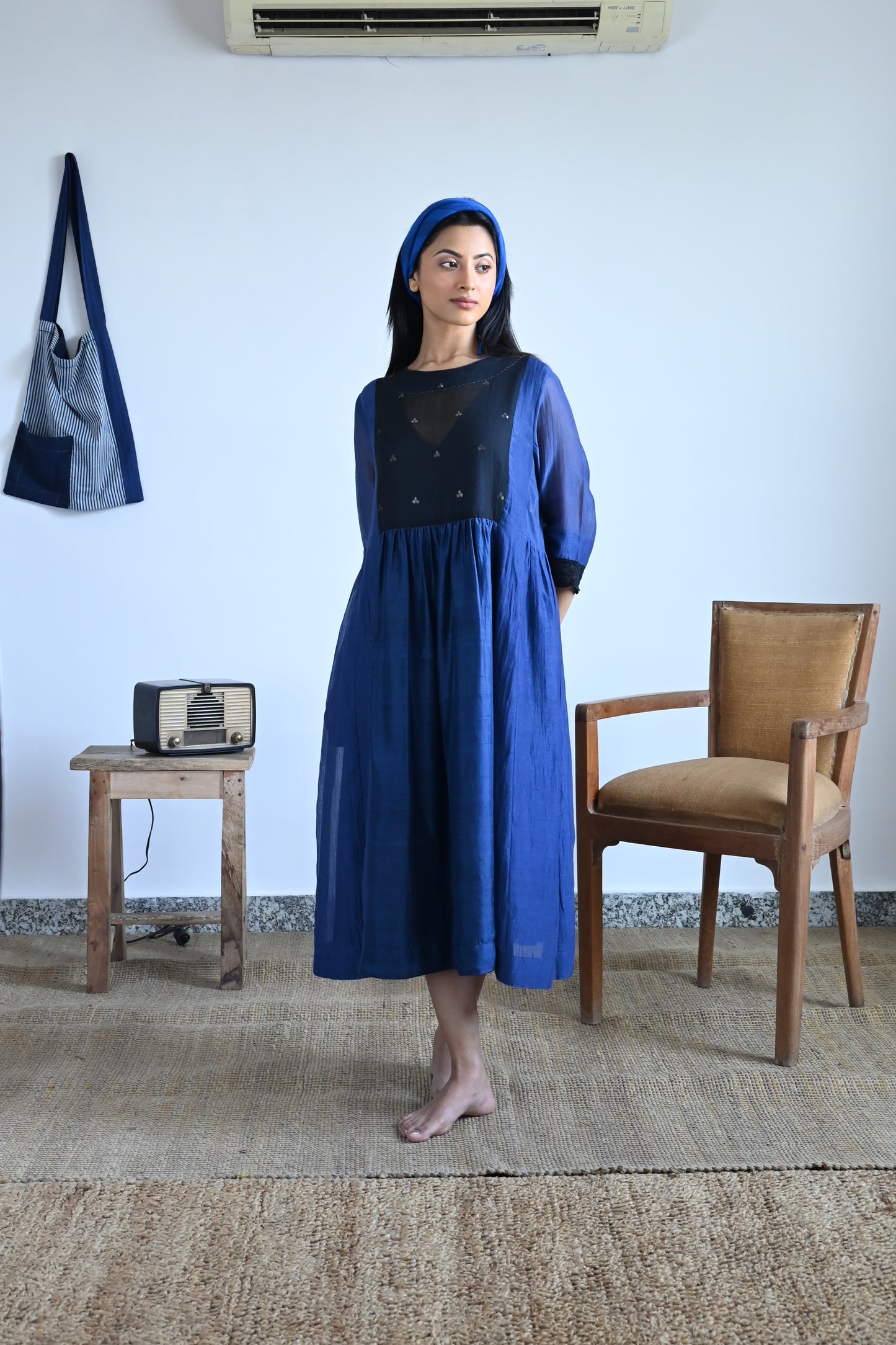 Anna Dress in Blue Chanderi