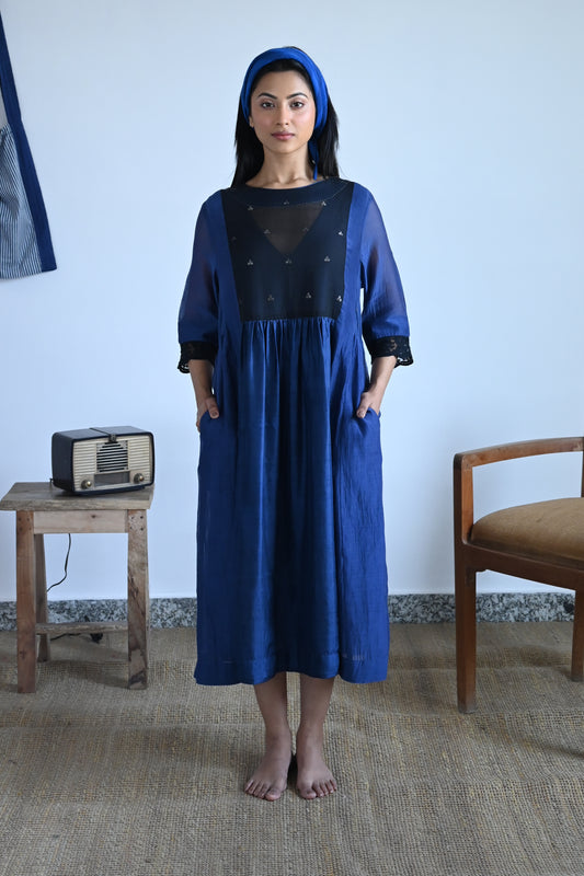 Anna Dress in Blue Chanderi