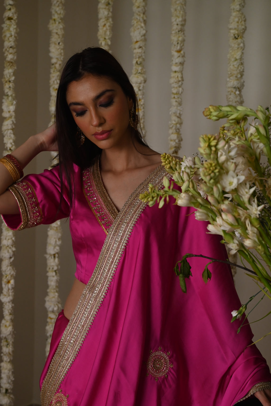 Laddoo saree in Hot pink