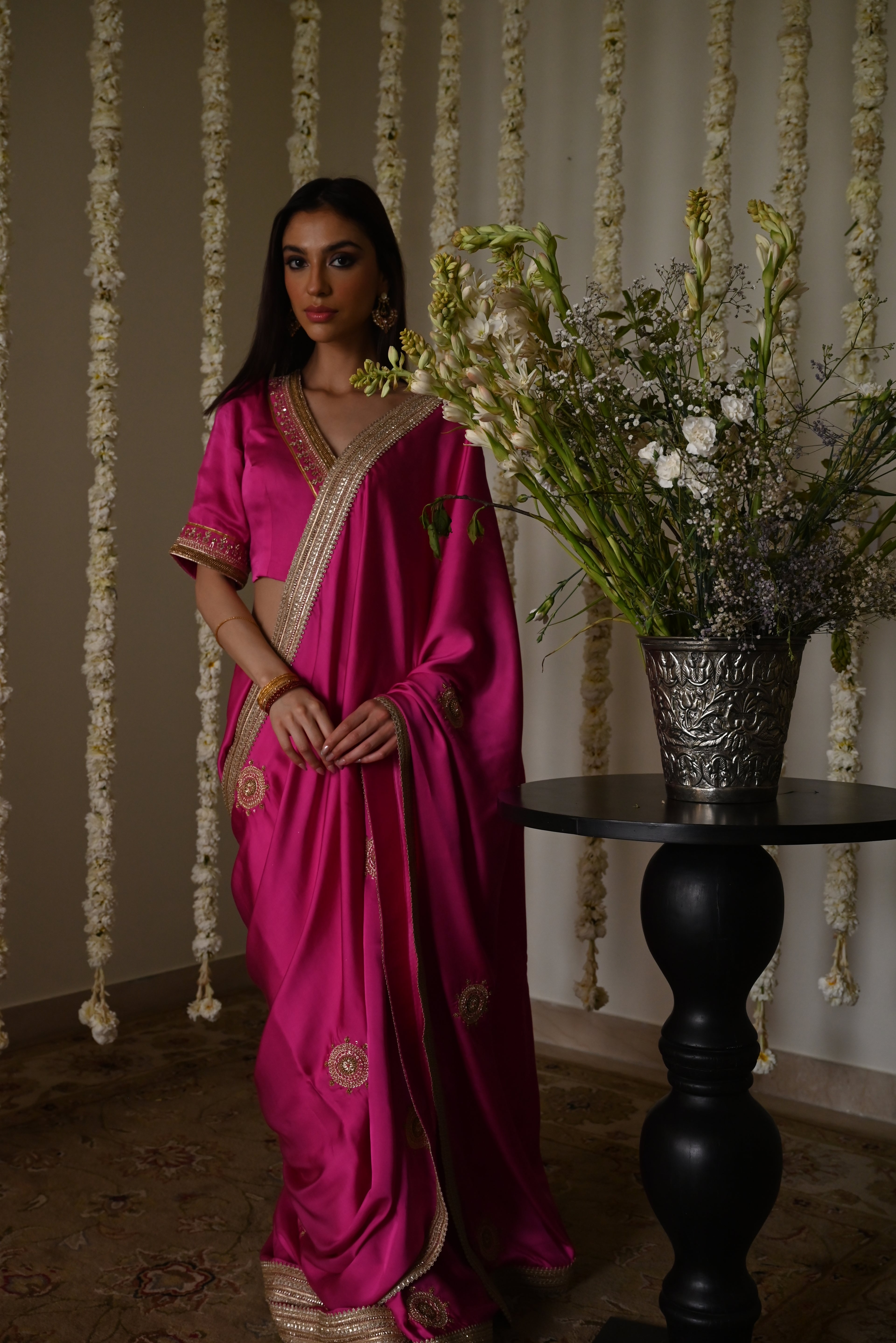 Laddoo saree in Hot pink