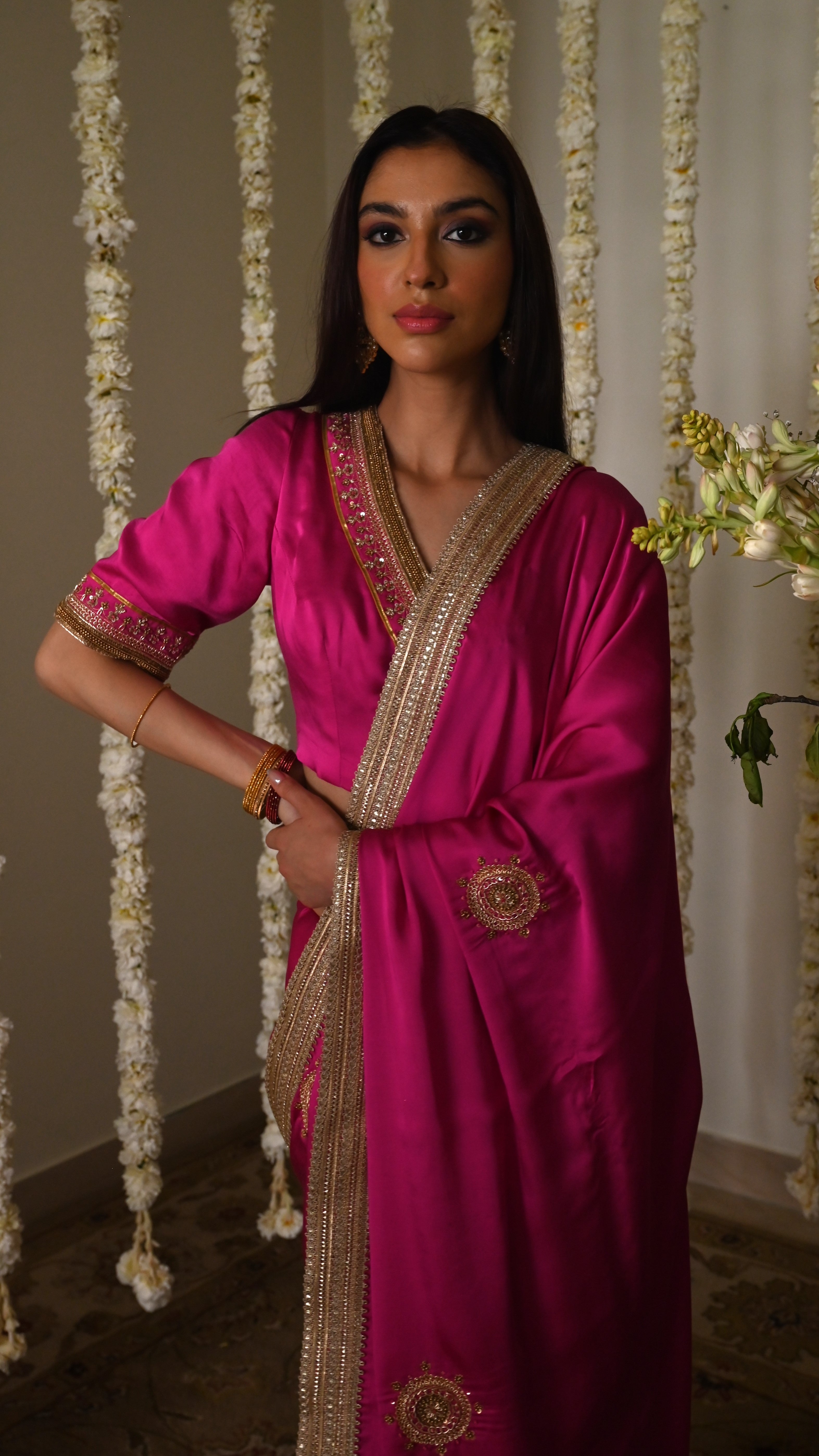 Laddoo saree in Hot pink