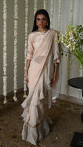 Alia Chiffon Frill Saree in Deep Ivory