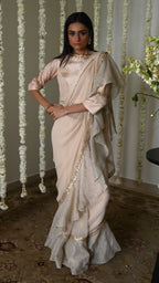 Alia Chiffon Frill Saree in Deep Ivory