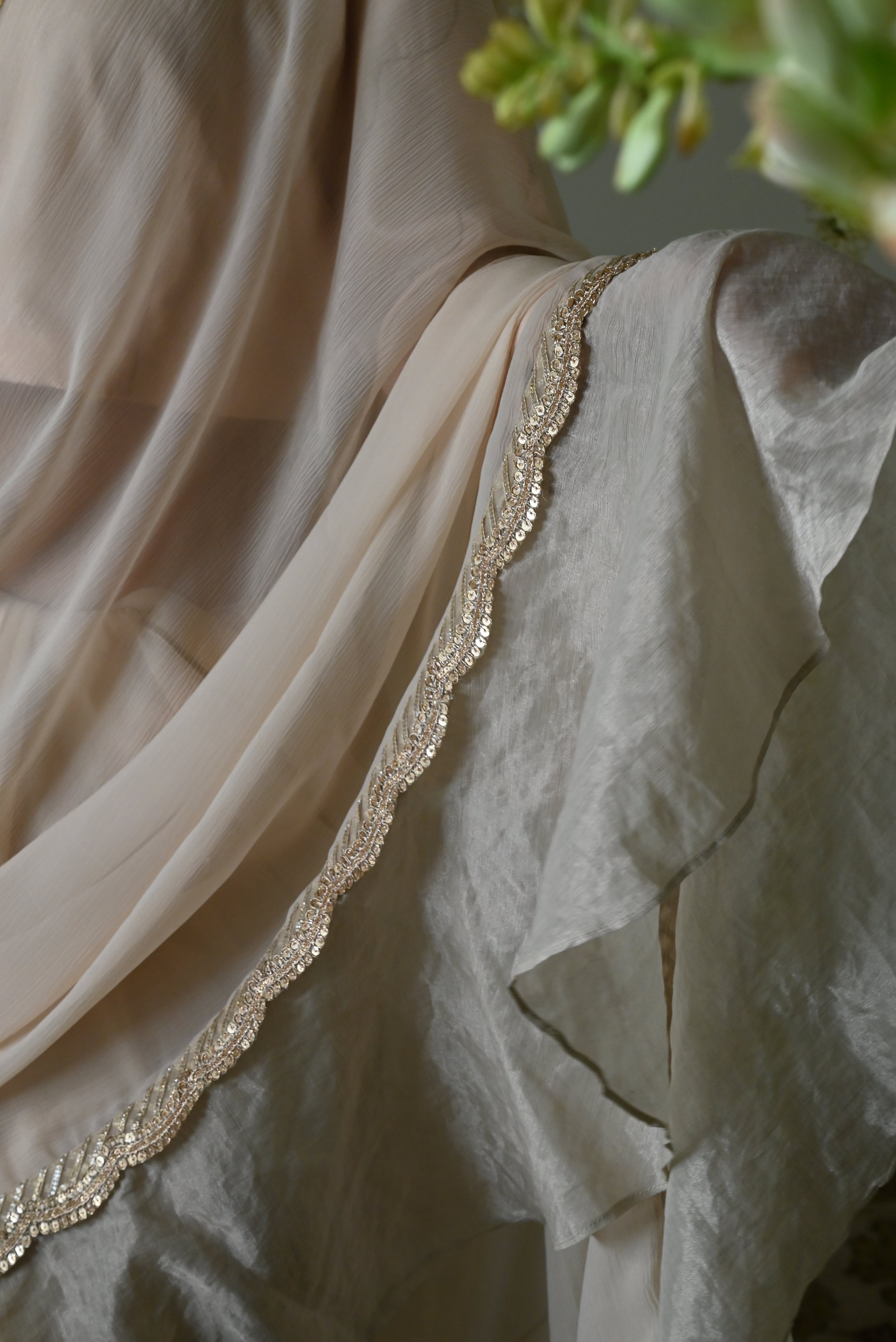 Alia Chiffon Frill Saree in Deep Ivory