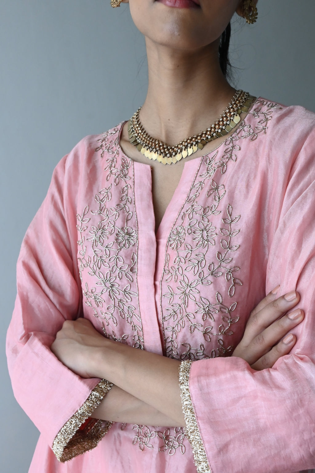 Boho Kurta in Rose Pink Handloom Tissue with Rose Pink Pant
