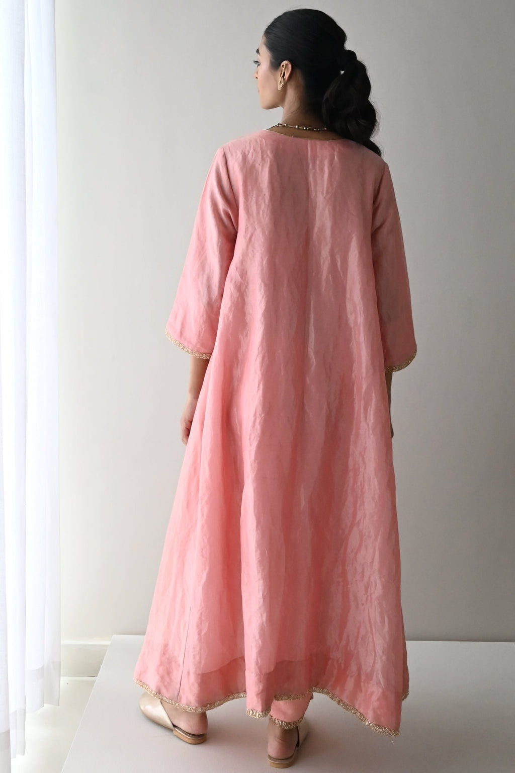 Boho Kurta in Rose Pink Handloom Tissue with Rose Pink Pant