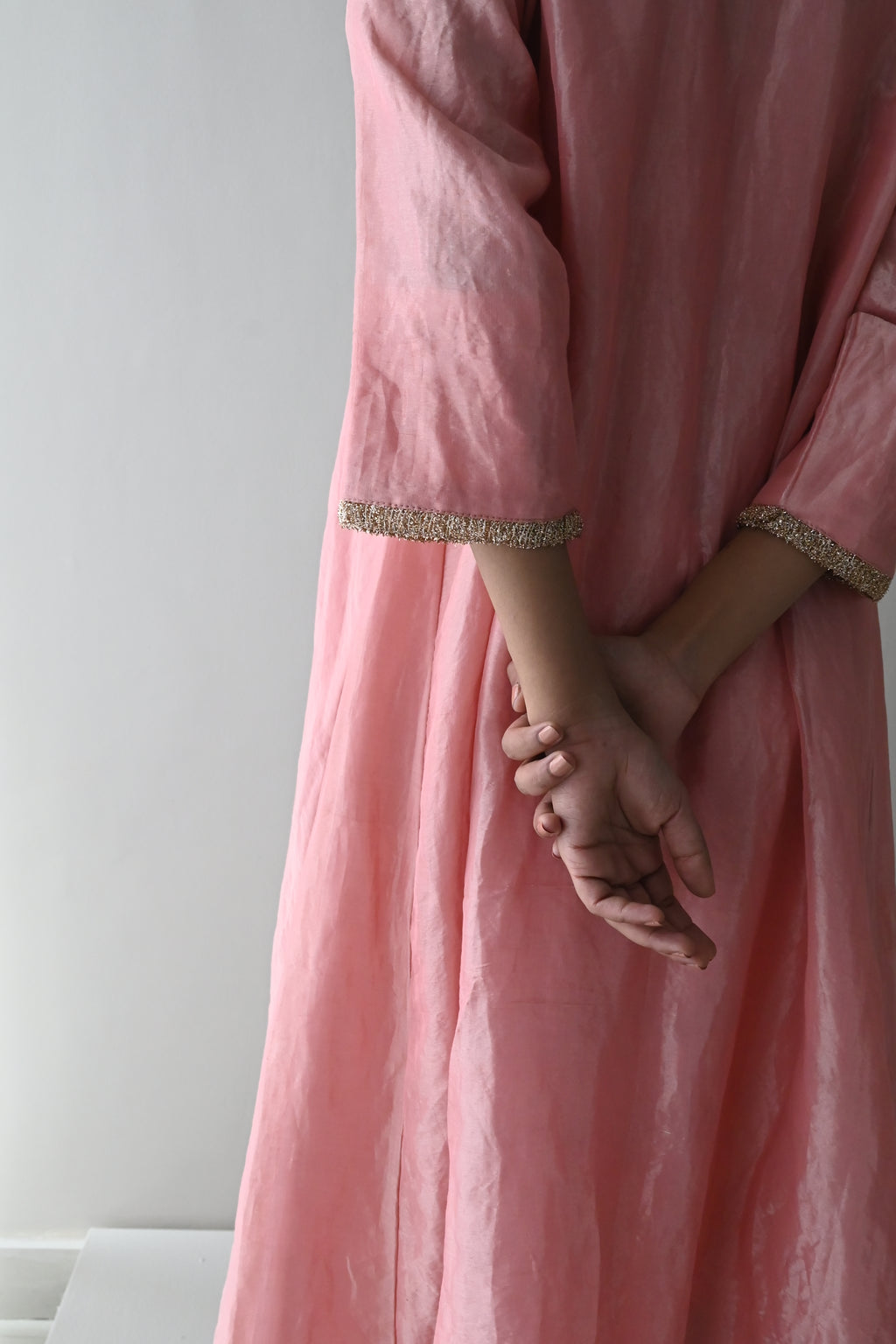 Boho Kurta in Rose Pink Handloom Tissue with Rose Pink Pant