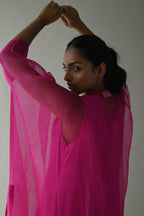 Waahida Kaftan in Hot Pink Organza with Satin Slip