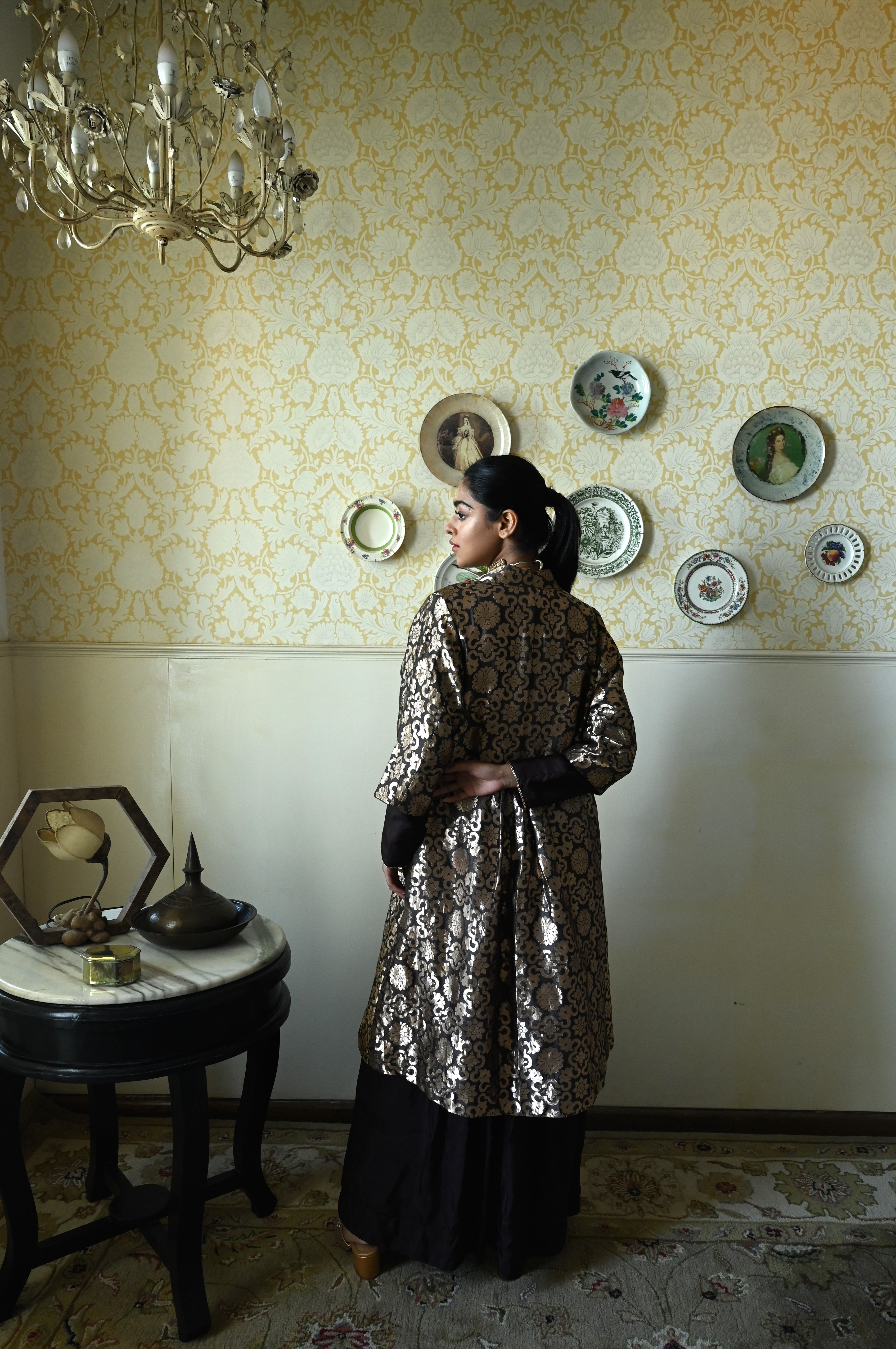 Shally Jacket in Brown Gujrat Brocade