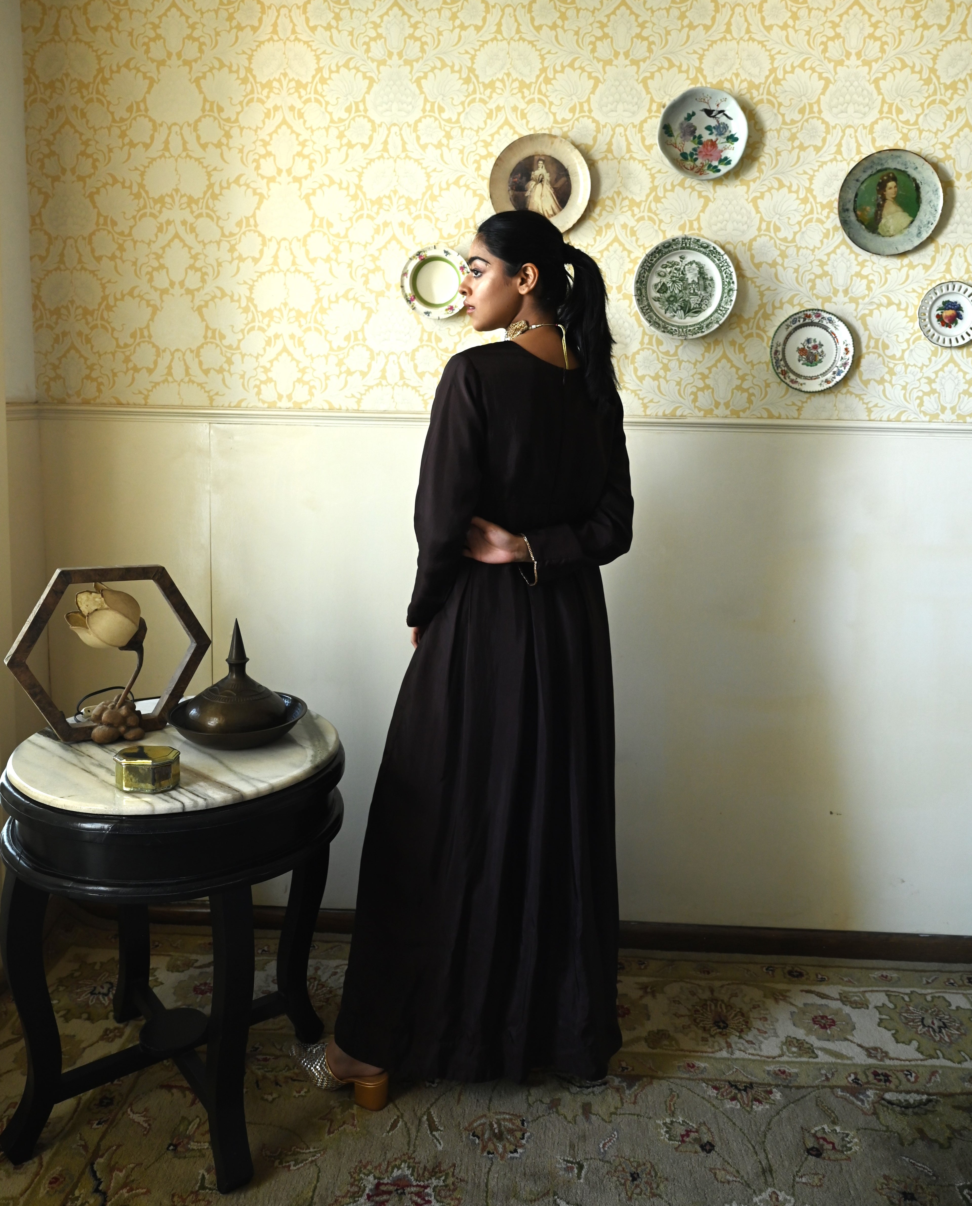 Princess Maxi Dress in Brown Silk