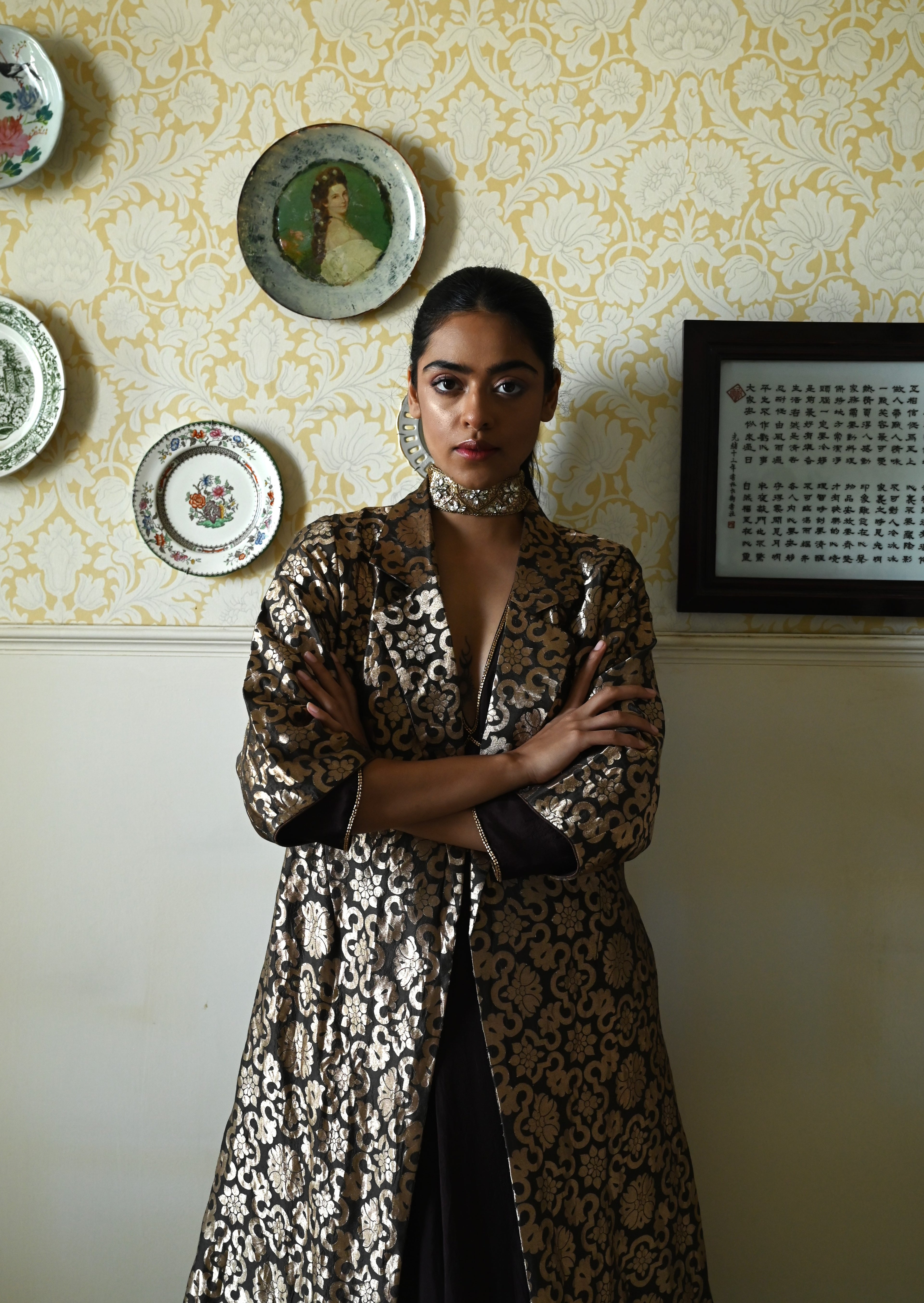 Shally Jacket in Brown Gujrat Brocade