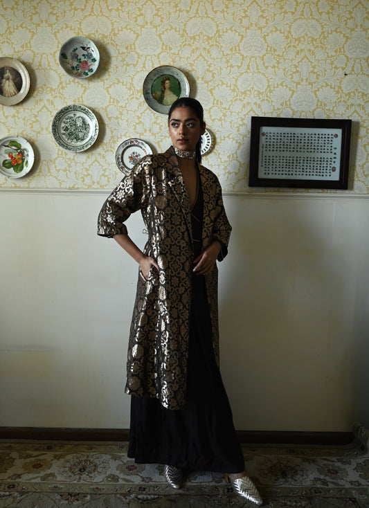 Shally Jacket in Brown Gujrat Brocade