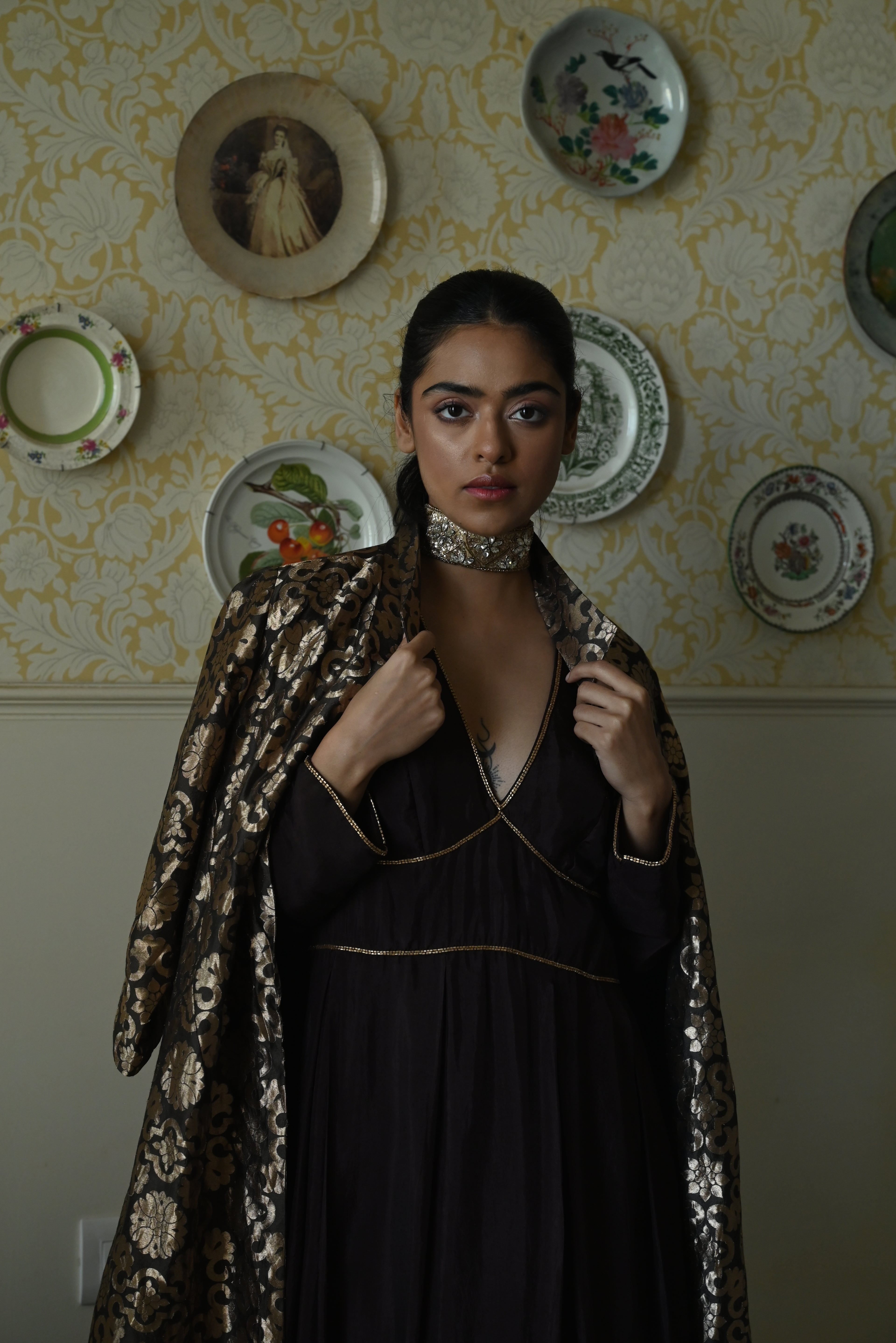 Shally Jacket in Brown Gujrat Brocade