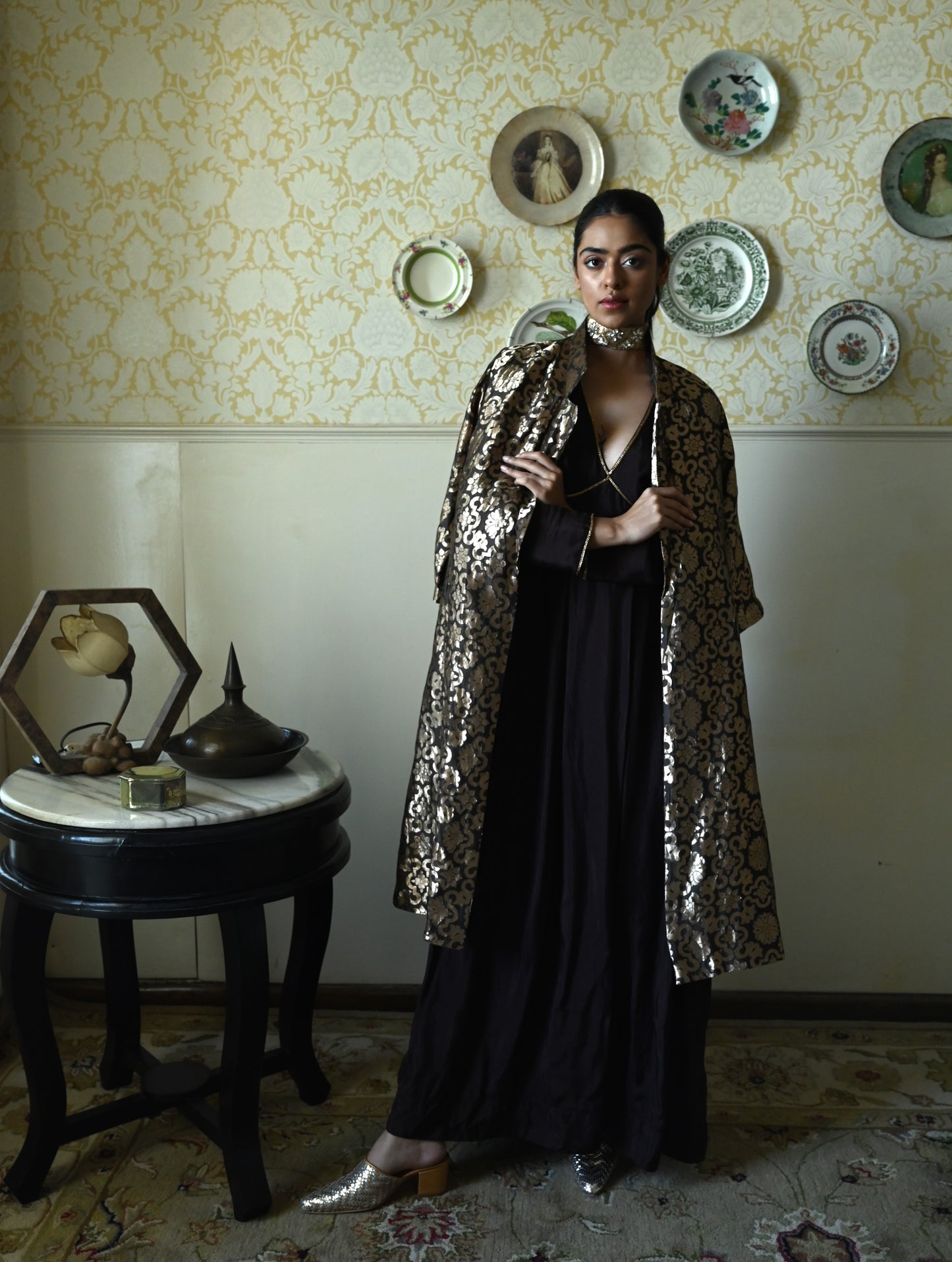 Shally Jacket in Brown Gujrat Brocade