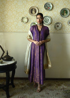 Sashiko Anarkali in Purple Tissue