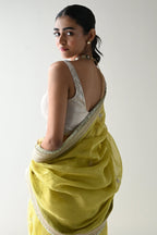 Sati Saree in Neon Green Pin Stripes