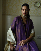 Sashiko Anarkali in Purple Tissue
