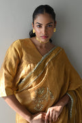 Kurkuri Saree in Gold Crushed Tissue
