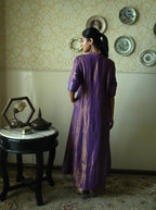 Sashiko Anarkali in Purple Tissue