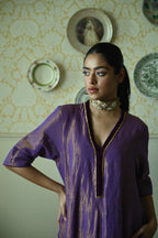 Sashiko Anarkali in Purple Tissue
