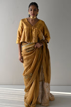 Kurkuri Saree in Gold Crushed Tissue