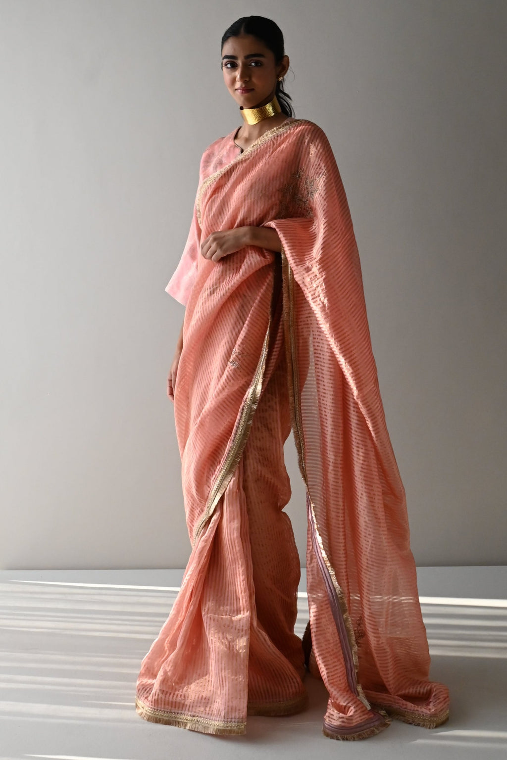 Sameena Saree in Rose Pink Stripes