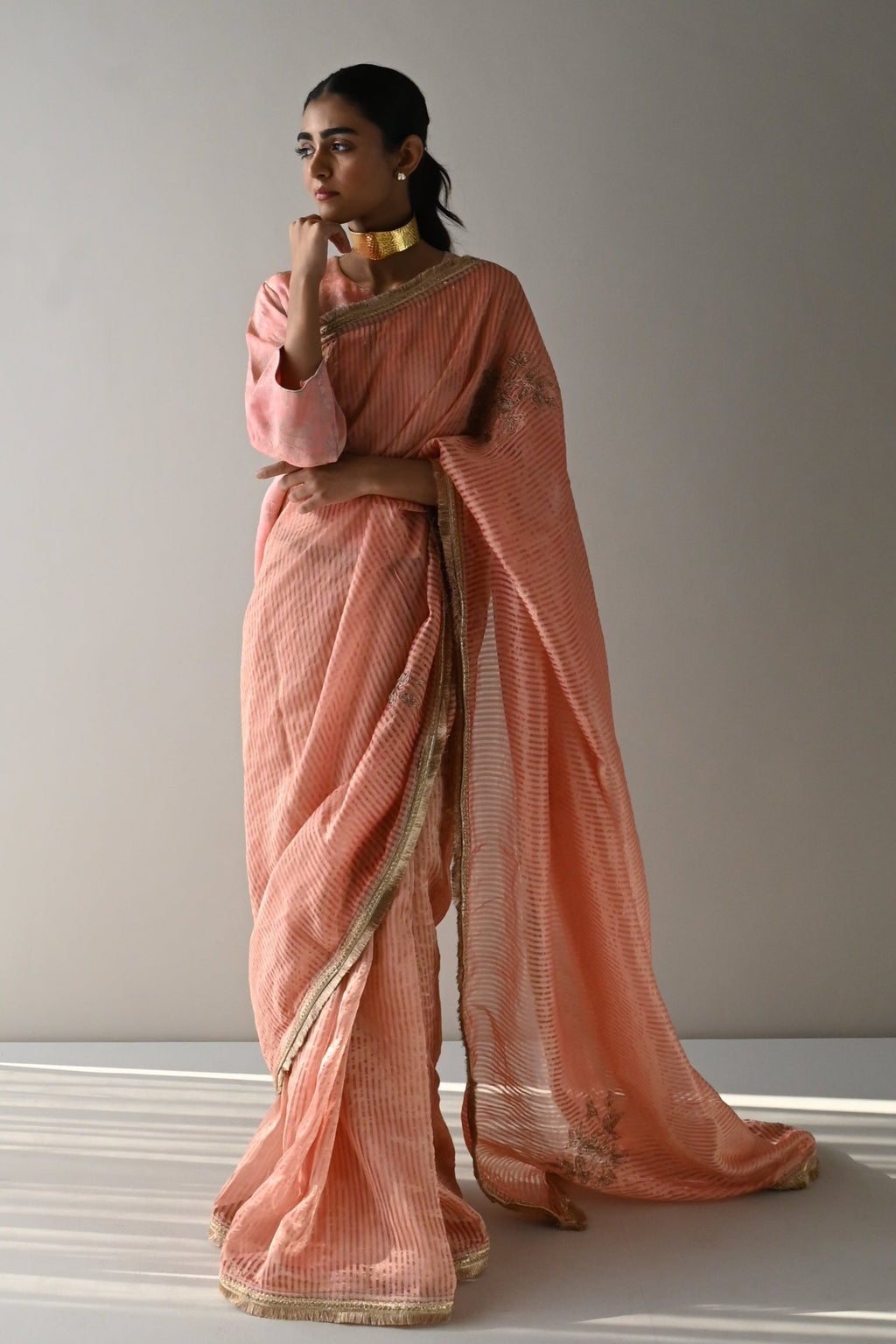 Sameena Saree in Rose Pink Stripes