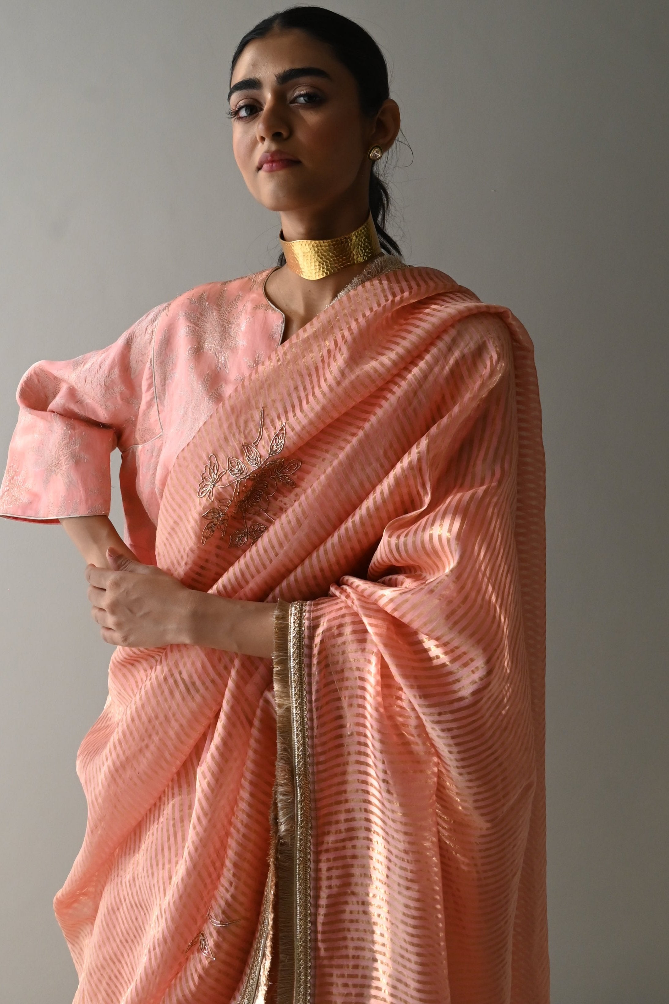 Sameena Saree in Rose Pink Stripes