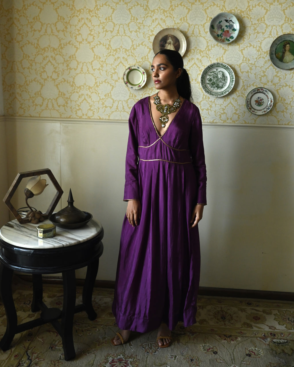 Princess Maxi Dress in Purple Silk