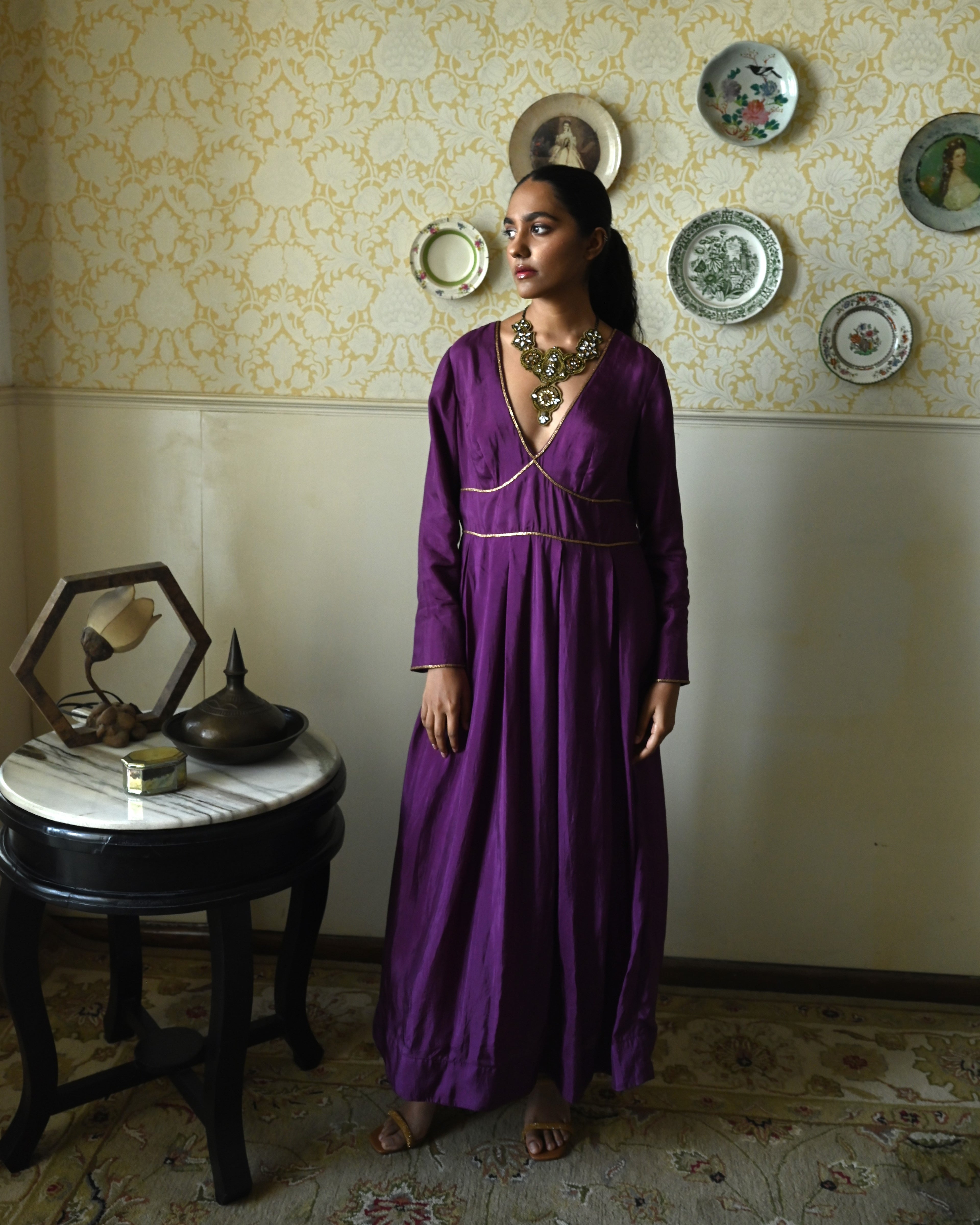 Princess Maxi Dress in Purple Silk