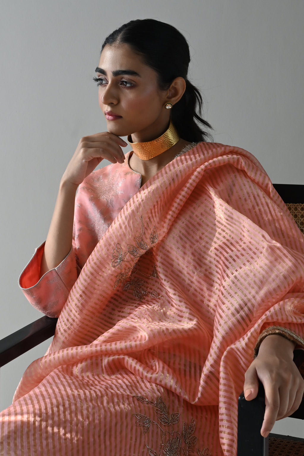 Sameena Saree in Rose Pink Stripes