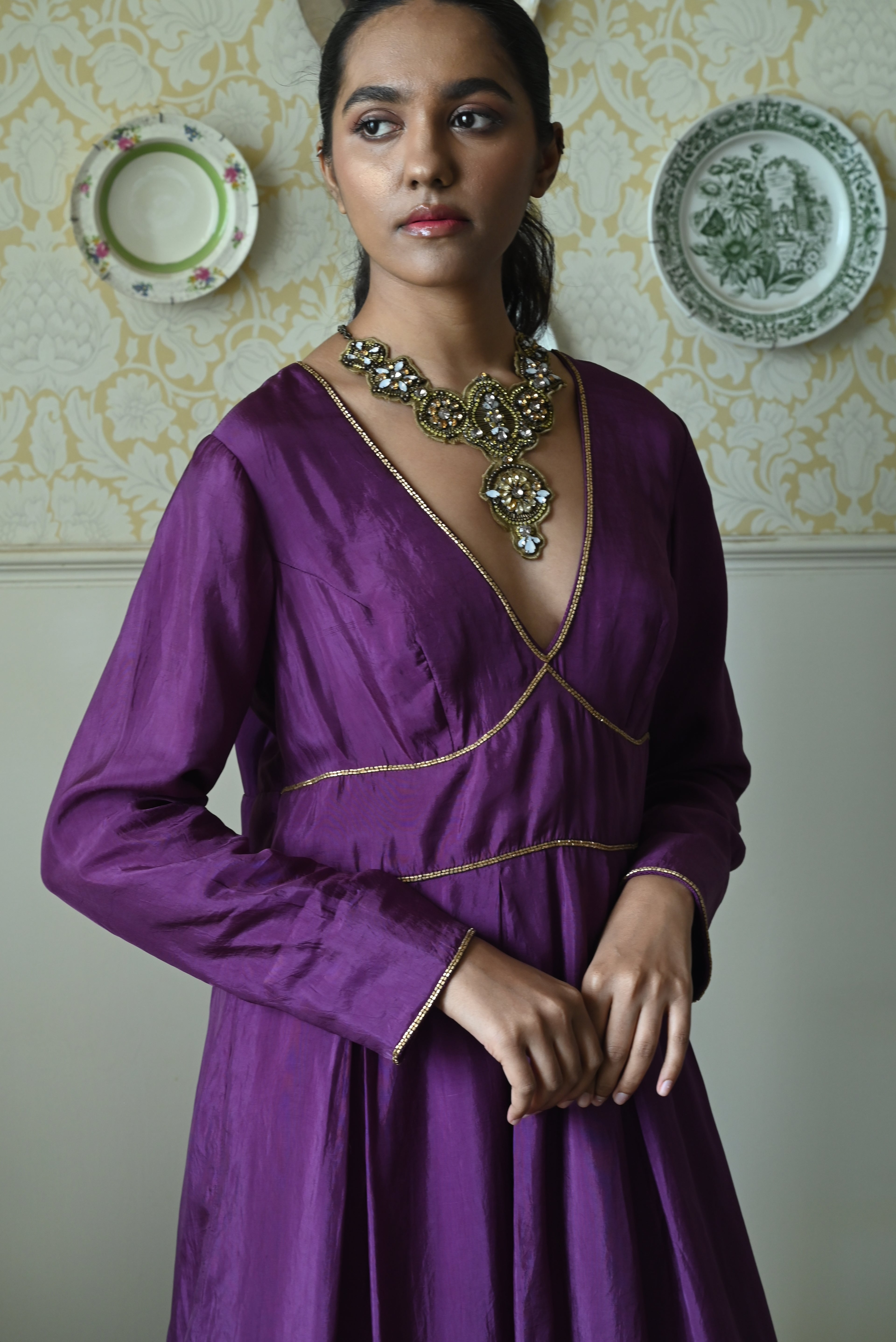 Princess Maxi Dress in Purple Silk
