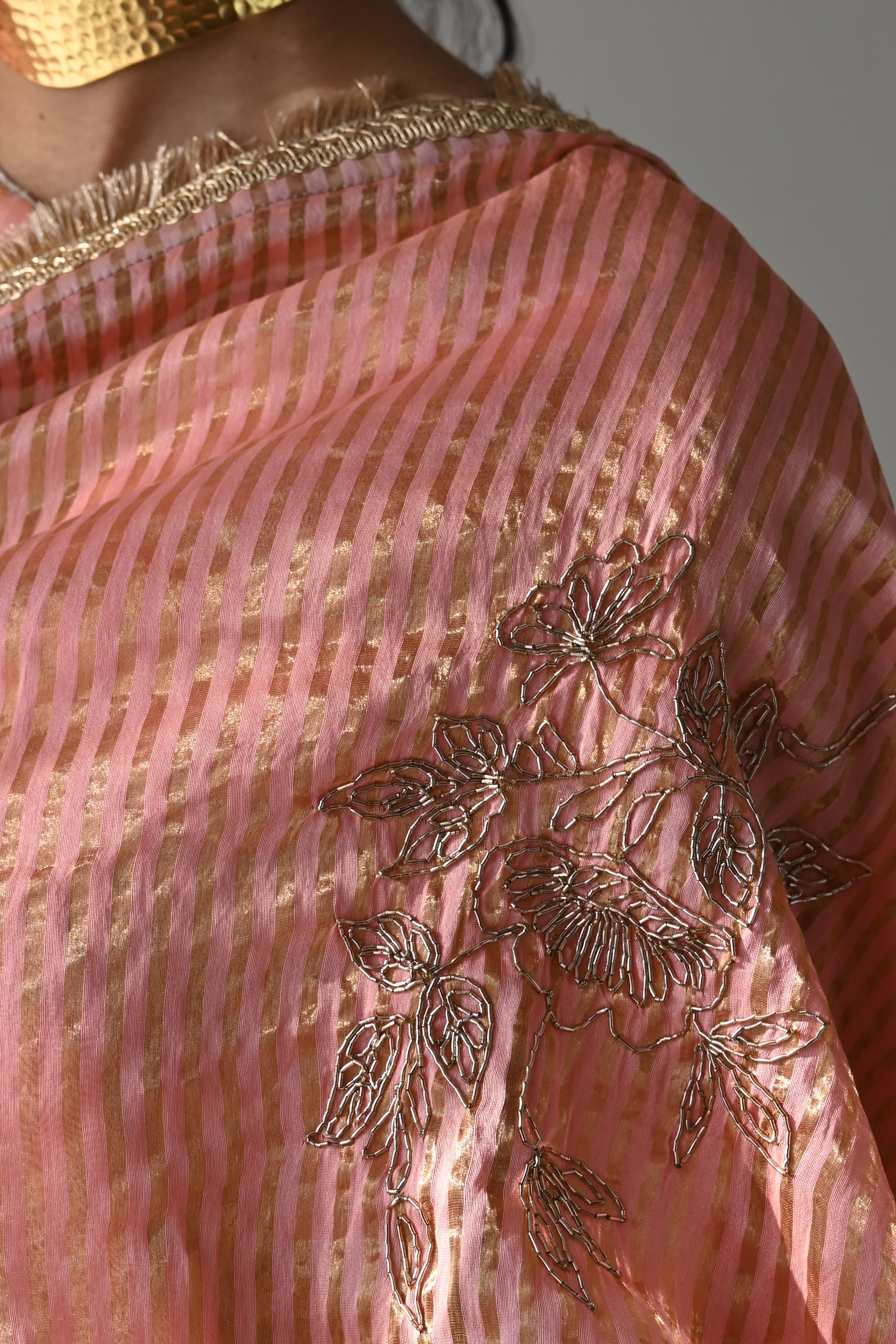 Sameena Saree in Rose Pink Stripes